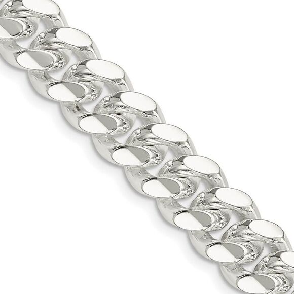 Men's 10.5mm Sterling Silver Solid Miami Curb Chain Necklace 22 Inch